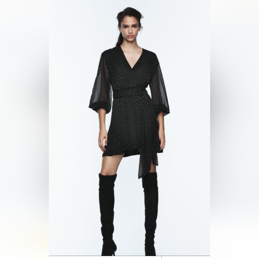 ZARA RHINESTONES BELTED MINI DRESS